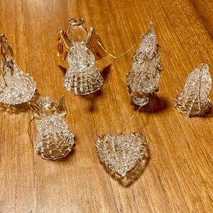 Hand blown spun glass w/gold Christmas tree Ornaments holiday decor angel bell